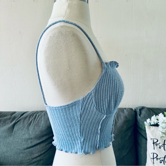 Blue Ribbed Crop Top - Picture 6 of 8